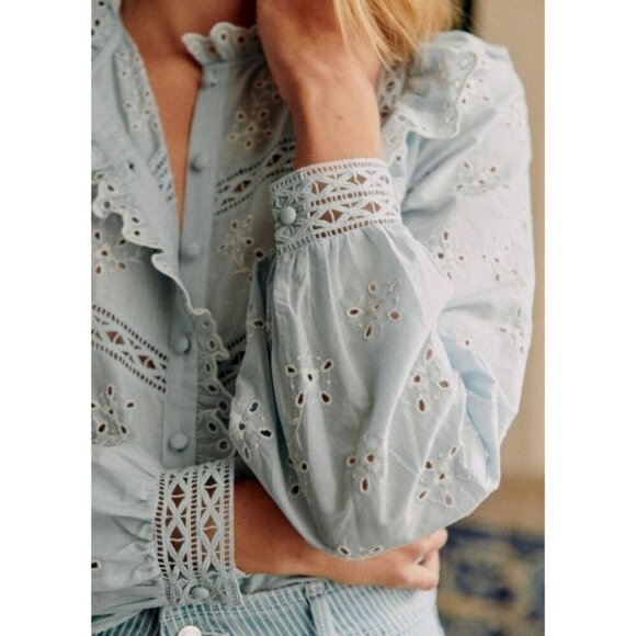 💕SEZANE💕 Irma Shirt ~ Light Blue/Ecru FR 34 = US 2 - Picture 5 of 16
